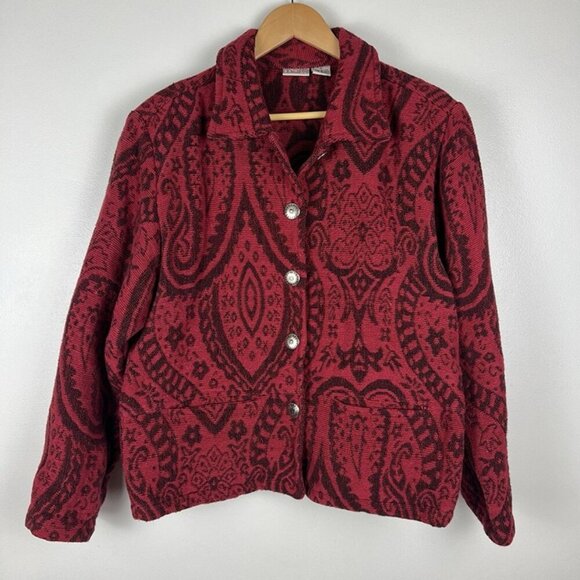 Vintage Red Tapestry Jacket sz M Paisley Blazer Whimsygoth Victorian Western - Picture 2 of 12